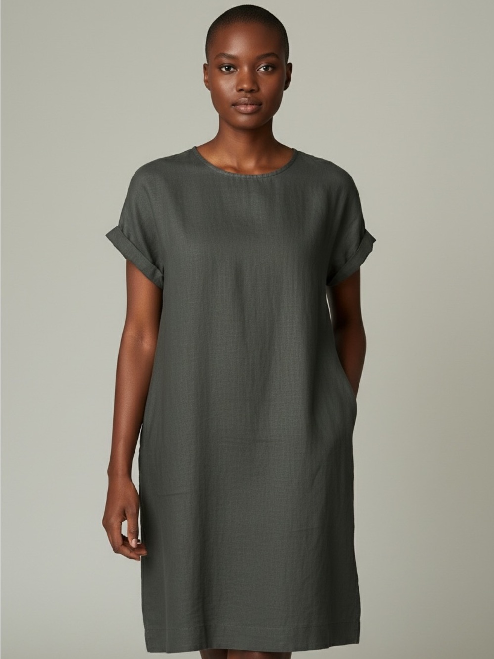 Foil Relaxed Midi Shift Dress in Olive 6